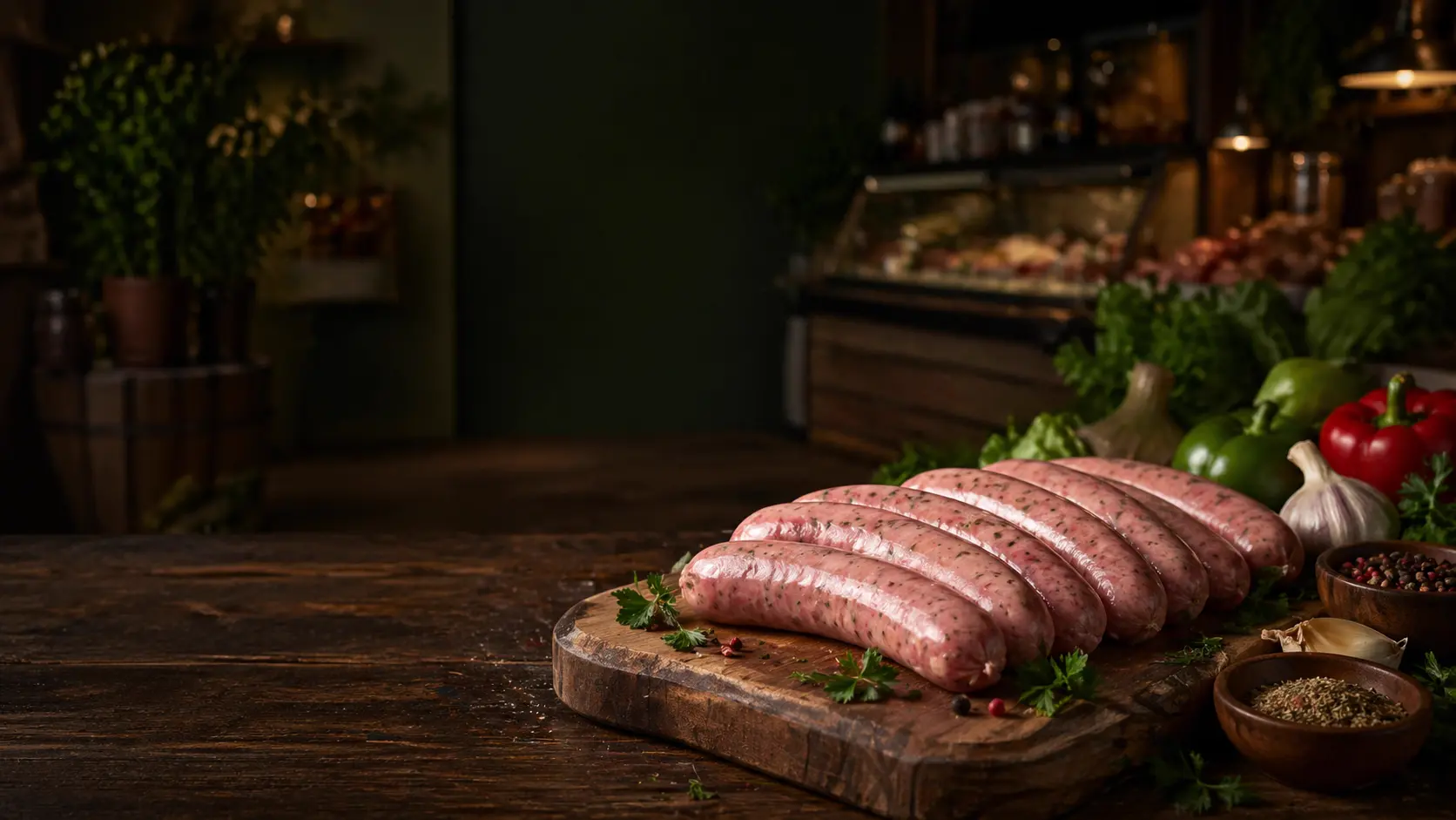 Handmade halal chicken sausages at Albaraka Market Raleigh